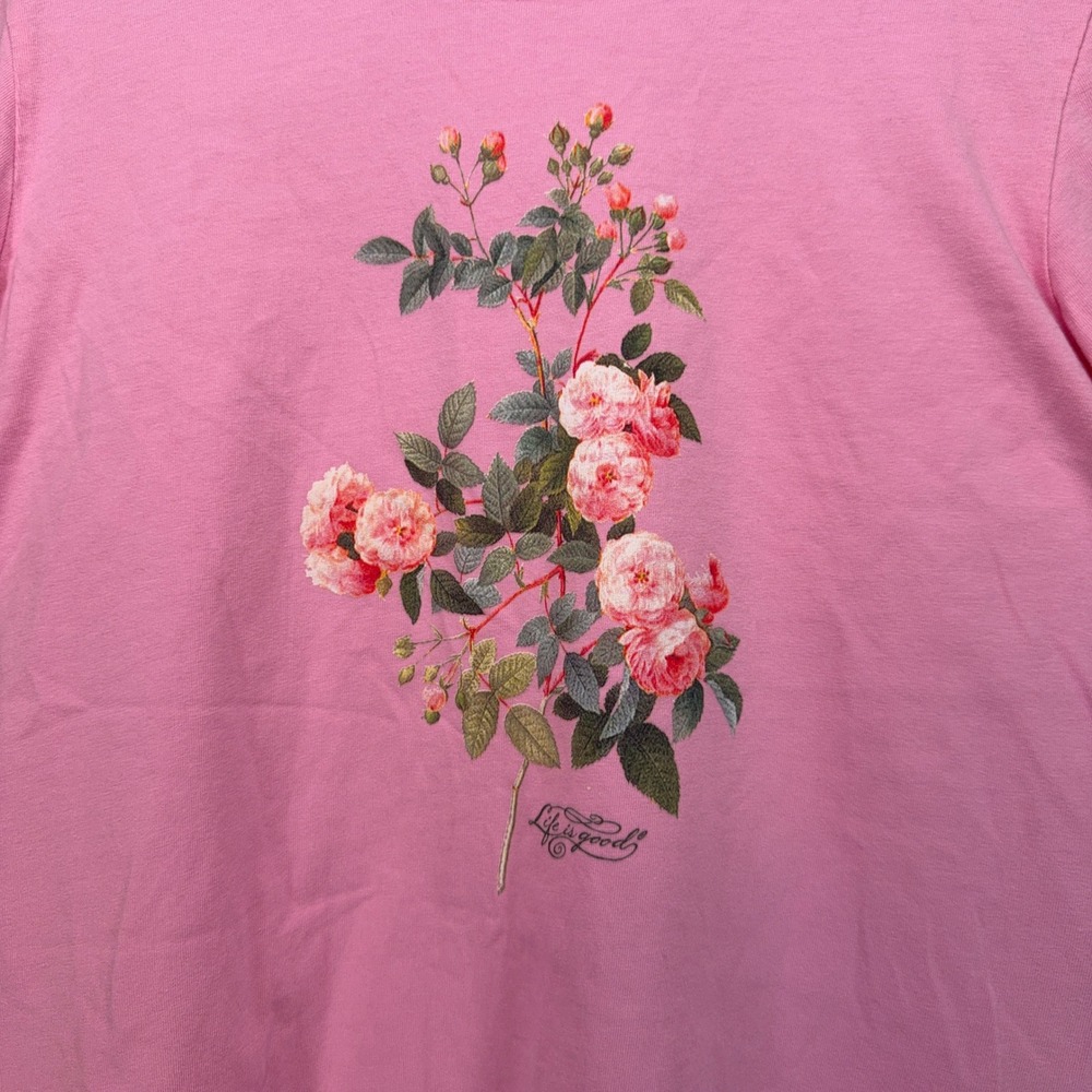 Life Is Good Tshirt Womens Large Pink Rose Flower Graphic Crusher Cotton Tee - Picture 2 of 8